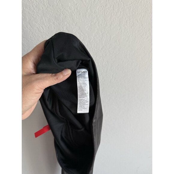 SPANX Faux Leather Moto Leggings Tummy Control Black Womens Size Medium Mid Rise - Picture 7 of 8